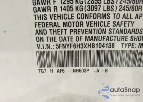 2017 Honda Pilot Ex z USA, uszkodzony, nr VIN 5FNYF6H3XHB104138